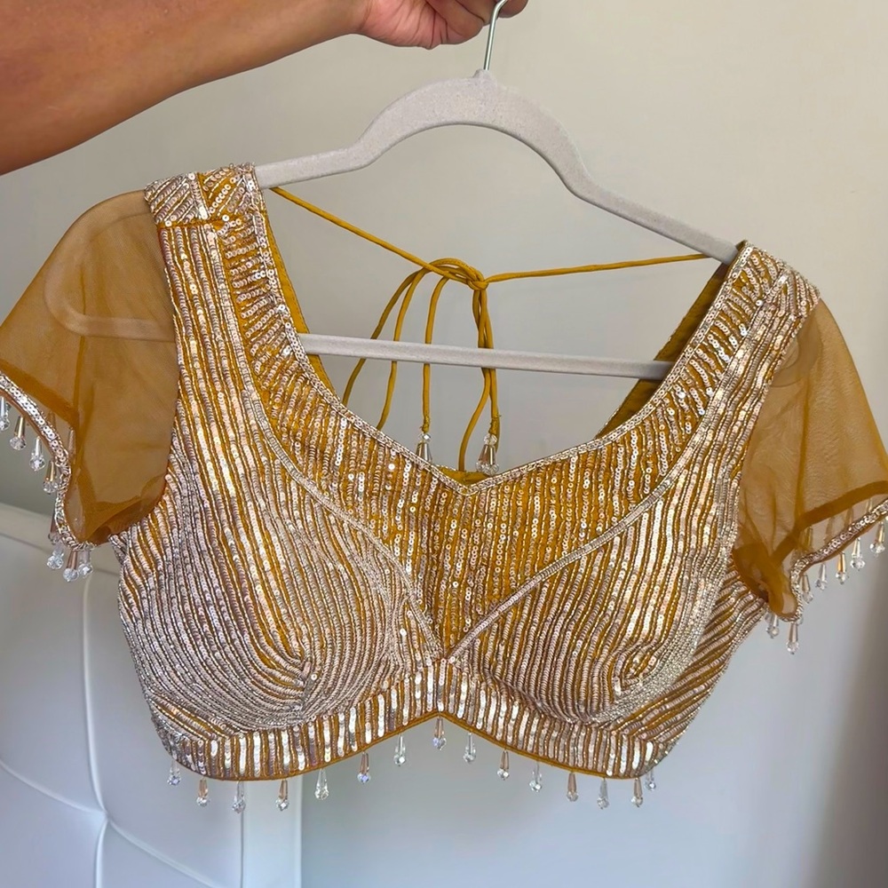 Yellow and Silver Indian Pakistani Blouse Croptop